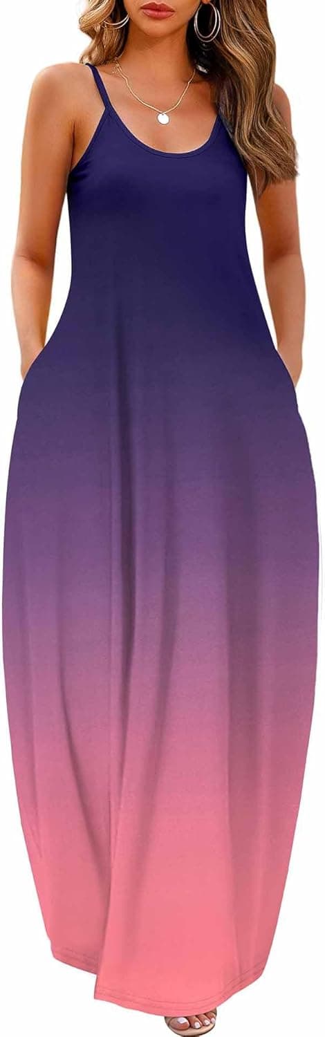 Detalle de Wolddress Women’s Maxi Dress with Pockets (S–5X) — Adjustable Spaghetti Strap, Loose Long Office & Summer Casual