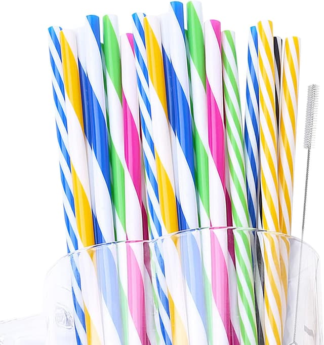 Detalle de 24 Bunte Trinkhalme aus PP-Hartplastik mit Reinigungsbürsten – waschbar, wiederverwendbar (ca. 9 Zoll)