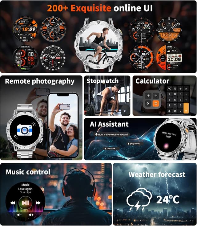 Thumbnail 6 de SUNKTA Military Smart Watch for Men (1000mAh) – 1.7" HD Bluetooth Fitness Tracker with Dual Charging