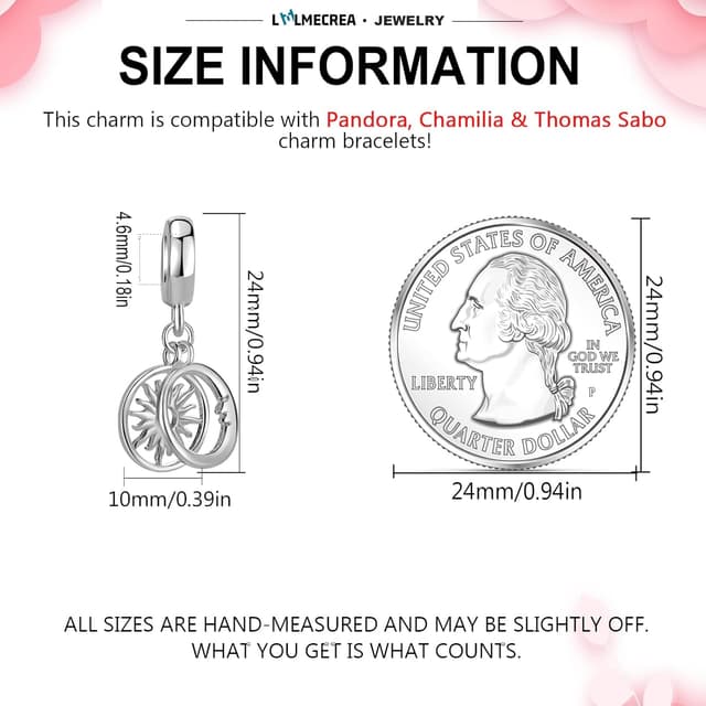 Detalle de LMLMECREA Sonnen- & Mond-Charms Anhänger aus 925 Sterling Silber für europäische Armbänder