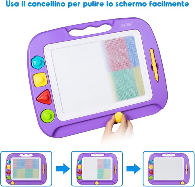 Detalle de SGILE Grande Lavagna Magnetica per Bambini (42 x 32 cm) viola, cancellabile con disegno per 2-4 anni