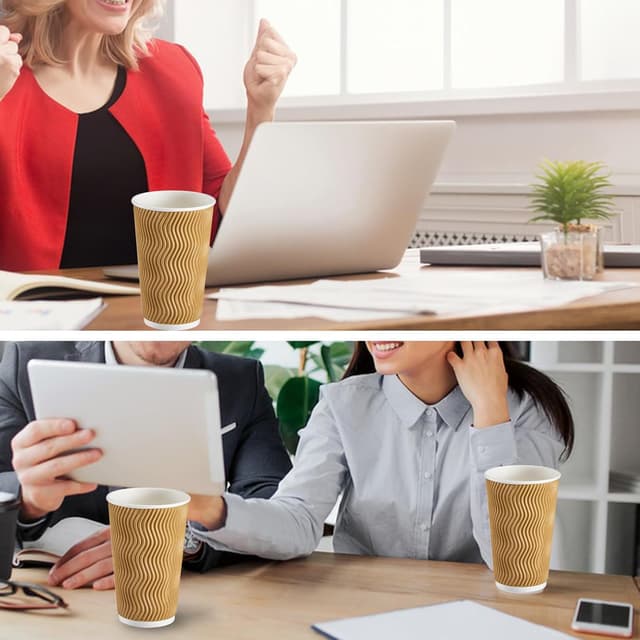 Thumbnail 6 de ClawsOff 90-Pack 16 oz Disposable Coffee Cups (No Lids) — Insulated Ripple Wall Paper Cups