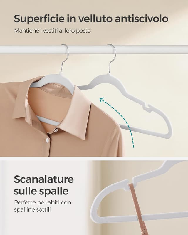 Detalle de SONGMICS Grucce in velluto 30 pezzi bianche con gancio girevole 360° (CRF029W03)