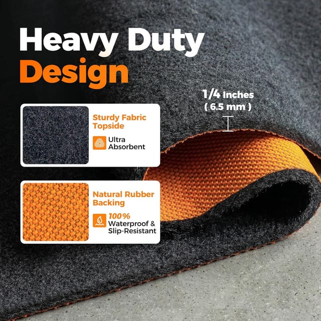 Detalle de Heavy Duty Oil Spill Mat (1/4 Thick) for Garage Floor, 64", x 64", Waterproof Reusable Rubber-Backed