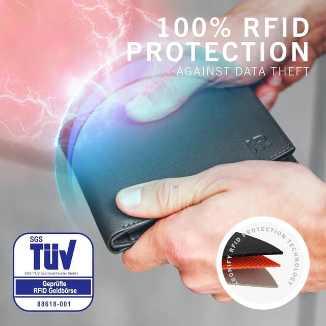 Detalle de Kronify Portafoglio da uomo in vera pelle con protezione RFID, formato orizzontale e 13 scomparti