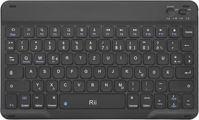 Detalle de Rii Bluetooth Tastatur für Tablet – ultradünne Slim-Tastatur mit Scissor-Mechanik, QWERTZ, wiederaufladbar (schwarz)