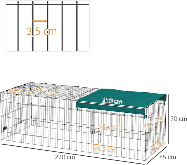 Thumbnail 6 de PawHut Parc enclos modulable en acier avec bac 220 x 85 x 70 cm (vert) pour rongeurs et petits animaux