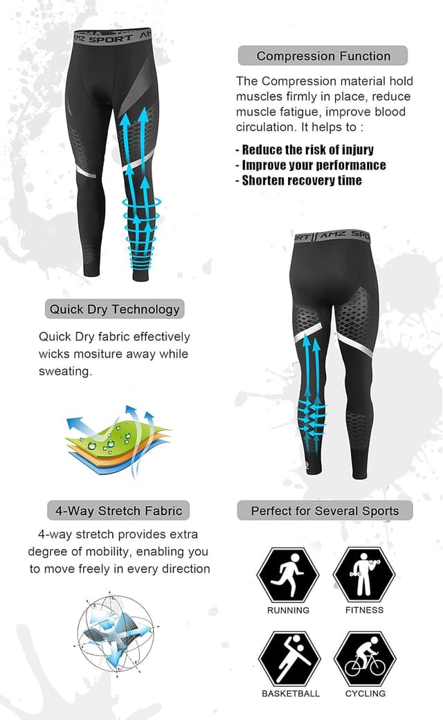 Detalle de AMZSPORT Pantaloni sportivi a compressione da uomo: leggings da palestra a asciugatura rapida