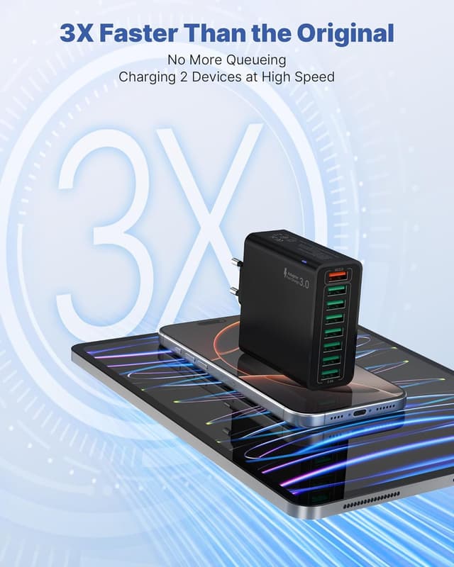 Detalle de Tupneuf 40-W-USB-Ladegerät mit 8 Ports: Mehrfach-Netzteil für Samsung, Huawei und Xiaomi