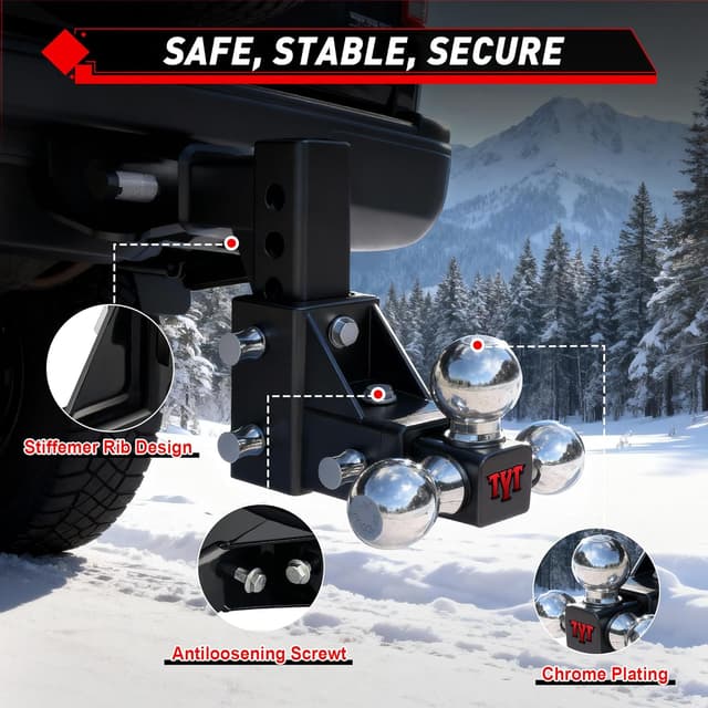Thumbnail 3 de TYT Adjustable Tri-Ball Trailer Hitch 2 in Receiver 10000/1000