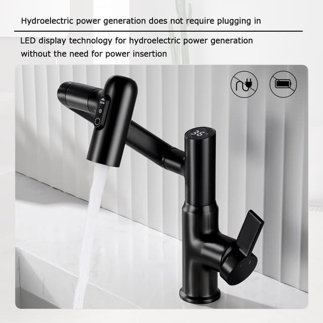 Detalle de GEOATON Temperature Bathroom Taps with Temperature Display, Matte Black – Single Handle, 2 Sprays