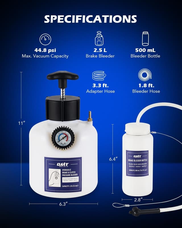 Detalle de Orion Motor Tech Pressure Bleeder 2.5L Set with 49.5mm Adapter (Manual Brake Bleeder)