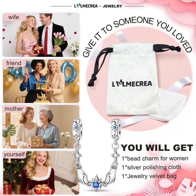 Detalle de LMLMECREA Damen Sicherheitskette aus 925 Silber für Charm-Armband (Clip Stopper)