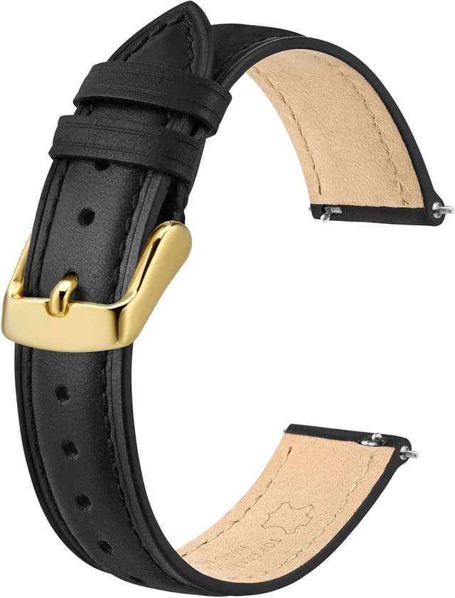 Detalle de Elegantes BISONSTRAP Leder-Uhrenarmband mit Schnellverschluss für 12–20 mm Bandanstoßbreite