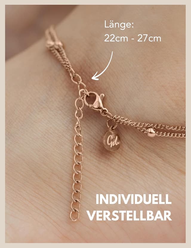 Detalle de Gd. GOOD.designs Fußkettchen Herz für Damen (EST. 2015) – wasserfest, mehrreihig & verstellbar aus Edelstahl