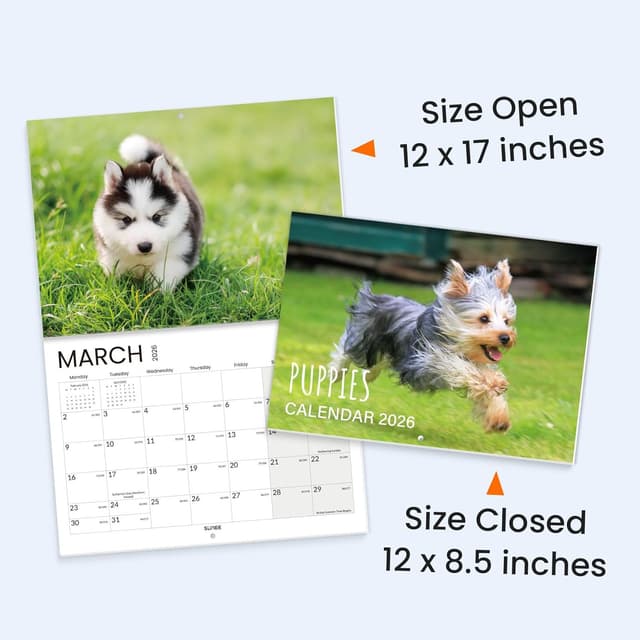 Thumbnail 2 de SUNEE Puppies Calendar 2026 A4 to A3 wall calendar 📅