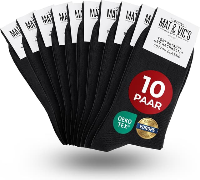 Detalle de Mat and Vic's Socken (Herren 43–46 & Damen 39–42) aus Baumwolle – nahtlos, OEKO-TEX 100, 5 oder 10 Paar