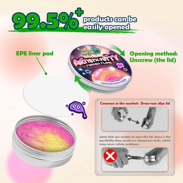 Detalle de WATERELF Play Putty Slime for Kids: non-sticky sensory fidget putty in Pink/Yellow (3.2 oz)