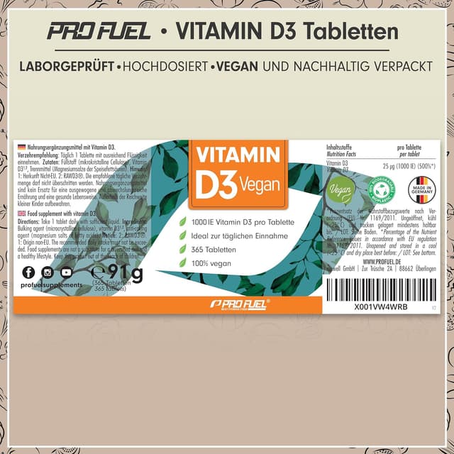 Thumbnail 5 de Vitamin D3 VEGAN 1000 IE 365 Tabletten