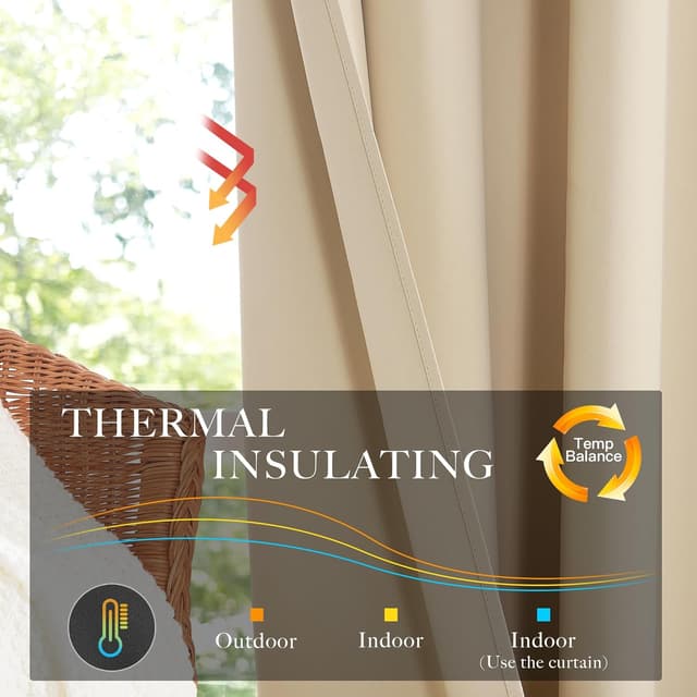 Detalle de KGORGE Übergardinen mit Kräuselband – blickdichtes Verdunkelungs-Set für große Fenster, Biscotti Beige (240 x 300 cm, 1er-Set)