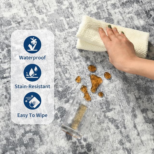 Thumbnail 6 de Ompaa Living Room Rug 7x10 Gray — Machine-Washable Abstract Faux Wool Area Rug