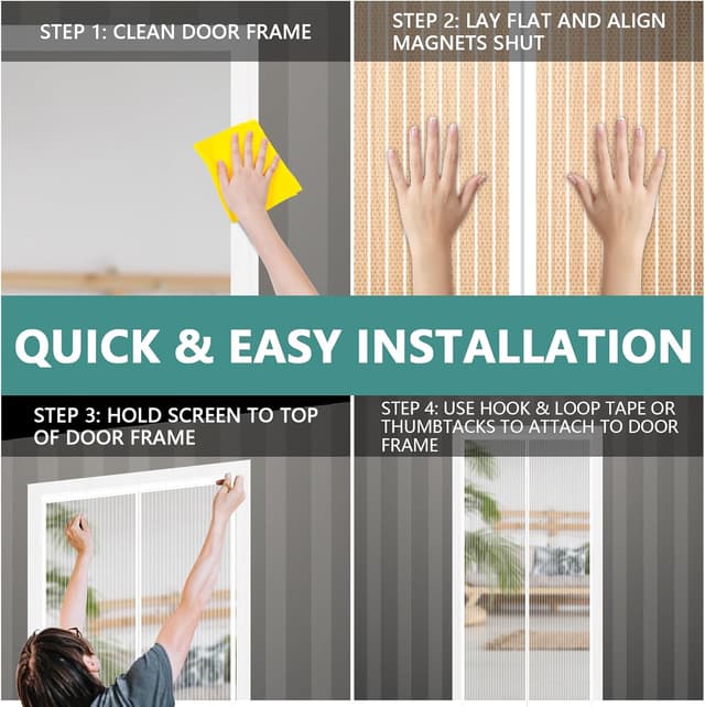 Detalle de SMALUCK Magnetic Door Screen (120 x 220 cm) – Heavy Duty Fly Door Mesh with Powerful Magnets, Kid & Pet Friendly, White