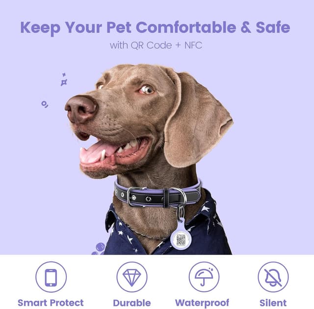 Detalle 2 de PawView QR Code Pet ID Tag (UK) – Waterproof Silicone Dog Identity Tag with QR/NFC Instant Alerts (Purple)