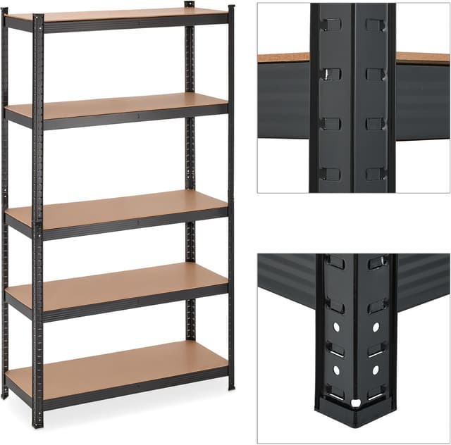 Detalle de Relaxdays étagère à charge lourde 5 niveaux (180 x 100 x 30 cm) jusqu’à 1 250 kg