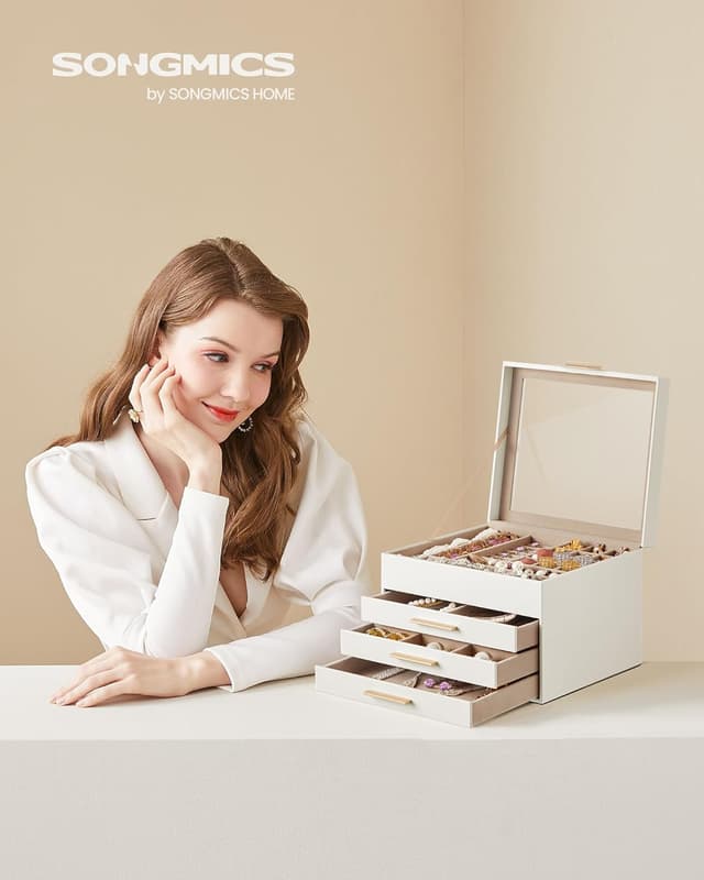 Detalle 2 de SONGMICS MJBC173W01 caja de joyas 4 niveles