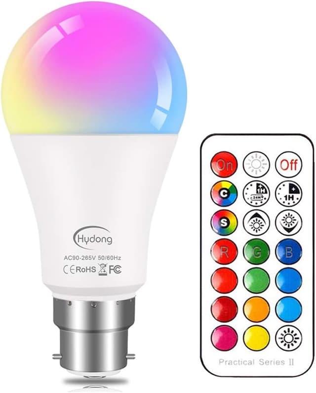 Detalle de HYDONG Colour Changing Bulb B22 10W Dimmable (RGBW) with 21-key Remote
