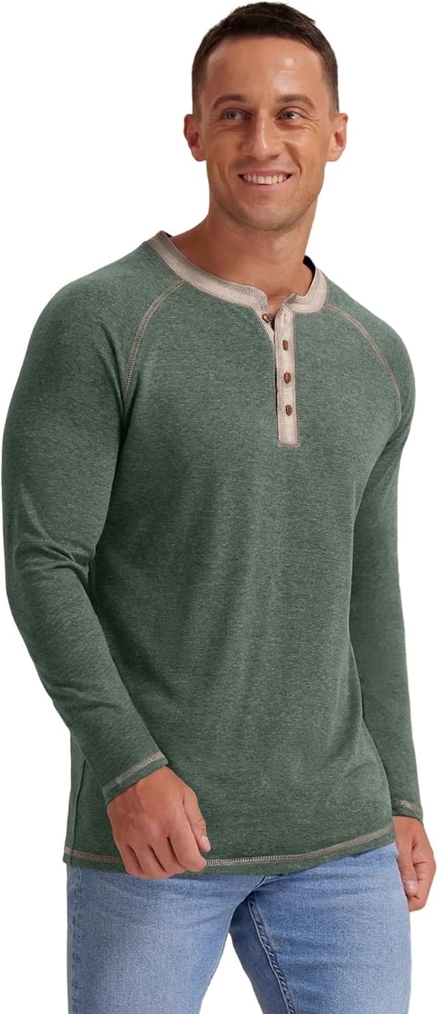 Detalle de Sailwind Men’s Henley Long/Short Sleeve Cotton T-Shirt with Four-Button Design