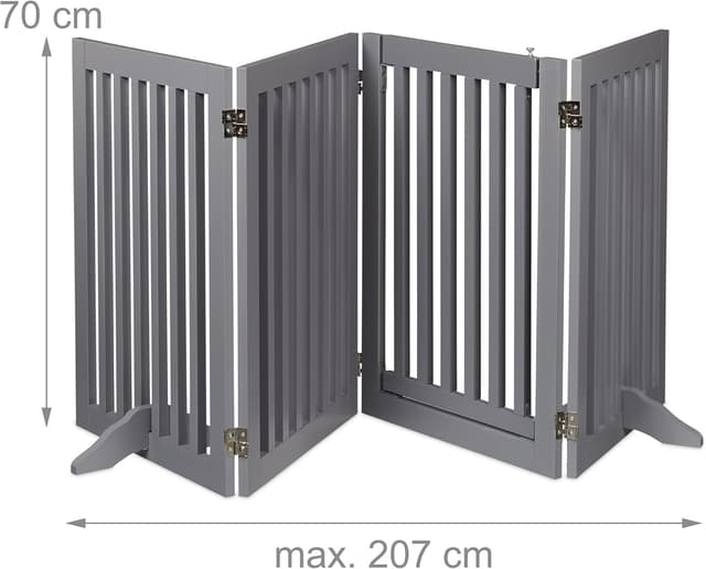 Detalle de Relaxdays Absperrgitter mit Tür, freistehend für Hunde (HxB: 70x207 cm, faltbar, grau)