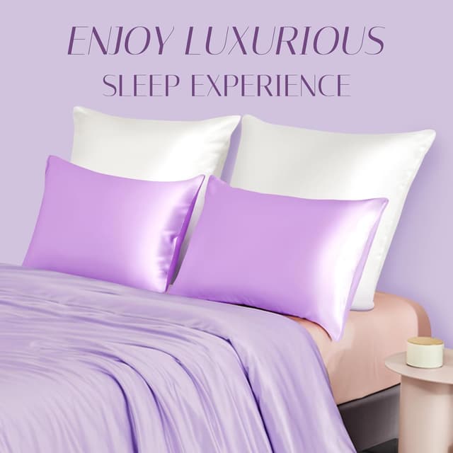 Thumbnail 5 de OLESILK Seide-Kissenbezug (16 Momme) 40x40 cm, Helllila, mit Reißverschluss – 2er-Set