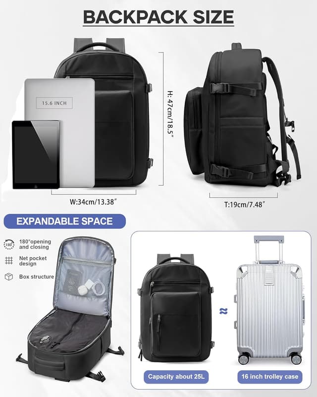 Detalle de BJLFS Zaino da viaggio Ryanair 40x30x20 sottovuoto con pompa e scomparto per laptop