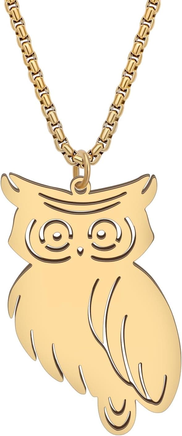 Thumbnail 6 de Collier DOWAY en acier inoxydable avec pendentif hibou plaqué or 18K (50 cm + 7 cm)