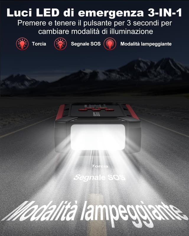 Detalle 2 de OGORI NEW Booster Avviamento Auto con Compressore e Torcia LED da 12V (7000A)