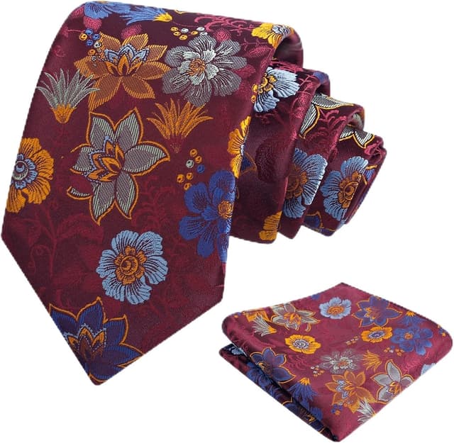 Detalle de Alizeal men’s flower pattern tie and pocket square set (classic casual for wedding and parties)