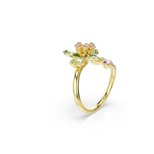Detalle 2 de Swarovski Anillo Idyllia flor verde, baño oro 💍