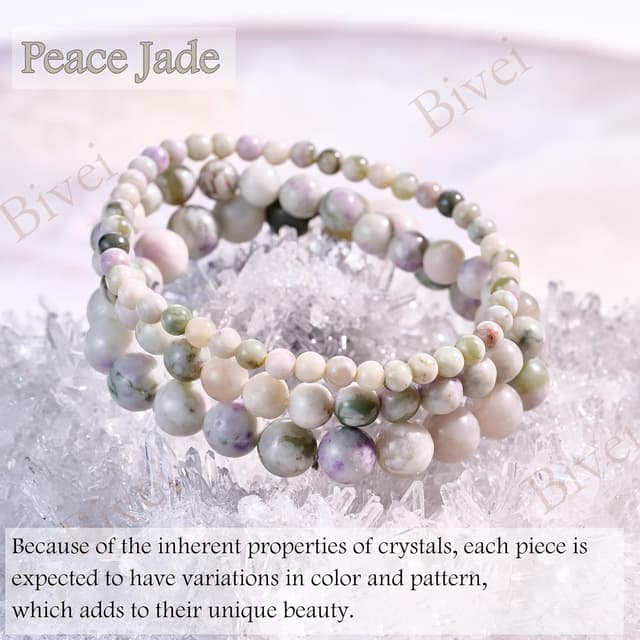 Detalle de Bivei Braccialetto di Cristallo da donna con perle da 4 mm e chiusura elastica (giada/“pace”)