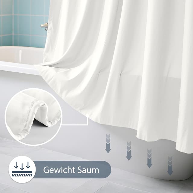 Detalle 2 de REDKEY Duschvorhang 120×200 cm mit Gewicht unten, anti-schimmel, waschbar und schnelltrocknend (8 Haken), warmweiß