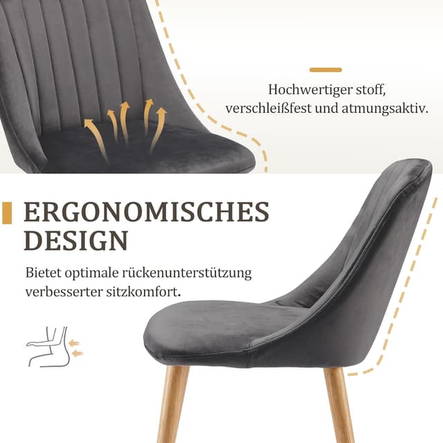 Detalle de Goeurvant Sedie Sala da Pranzo in Velluto Grigio Scuro (Set da 4) – Imbottite moderne per cucina e soggiorno