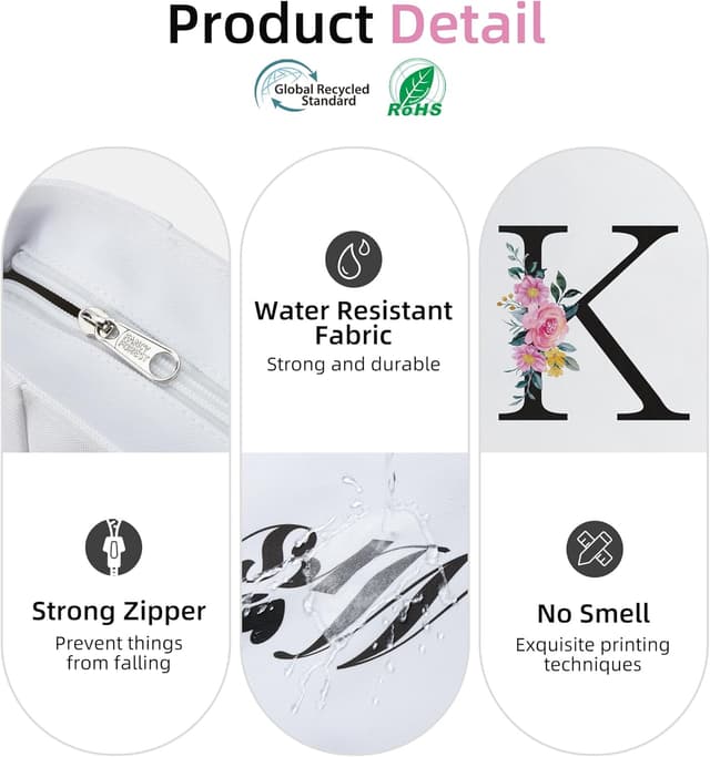 Detalle de KALIDI Damen-Handtasche mit A‑Z Reißverschluss & breitem Schultergurt – personalisierte Initialen für Alltag, Reise und Schule