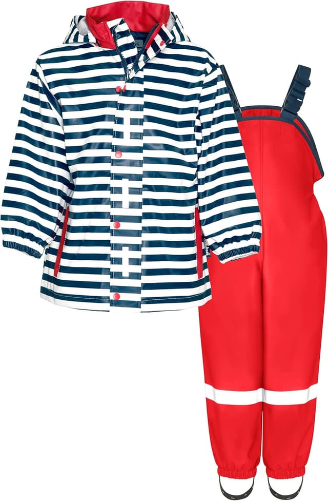 Detalle de Playshoes Unisex Kinder Regen-Set Regenlatzhose & Regenanzug (2er Pack) – wasserdicht für draußen