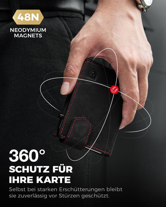 Detalle 2 de LORZOR Kartenetui Herren mit magnetischem Verschluss & RFID-Schutz (Slim Wallet mit Münzfach)
