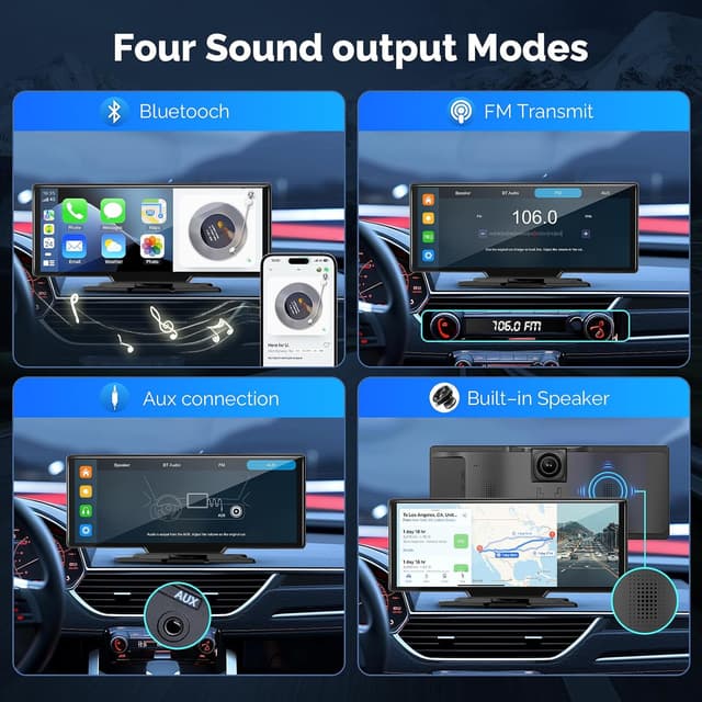 Detalle de Alpinetech 11 Zoll CarPlay & Android Auto Display mit 4K-Dashcam, Rückfahrkamera, Bluetooth und MirrorLink (64G TF)