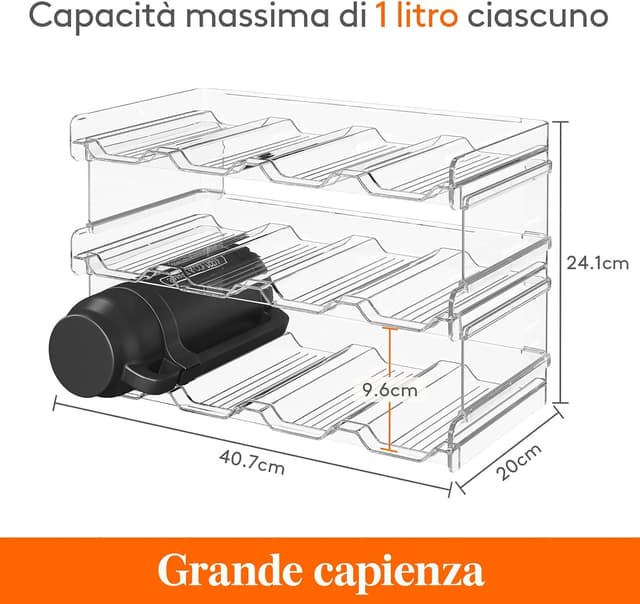 Detalle de Lifewit set di 3 portabottiglie impilabili per armadio e frigorifero (ognuno con 4 ripiani/recipienti)