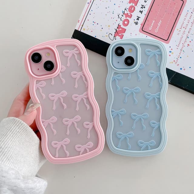 Detalle de QLTYPRI Schleife Hülle für iPhone 15 Pro Max (6,7"), klares Silikon-Bumper Case mit Locken-Schleife – Weiß