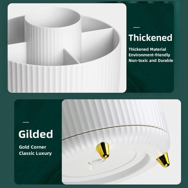 Detalle de Bekeify 360° Rotating Makeup Organiser with 5 Compartments (White ABS) for Brushes, Cosmetics & Small Accessories