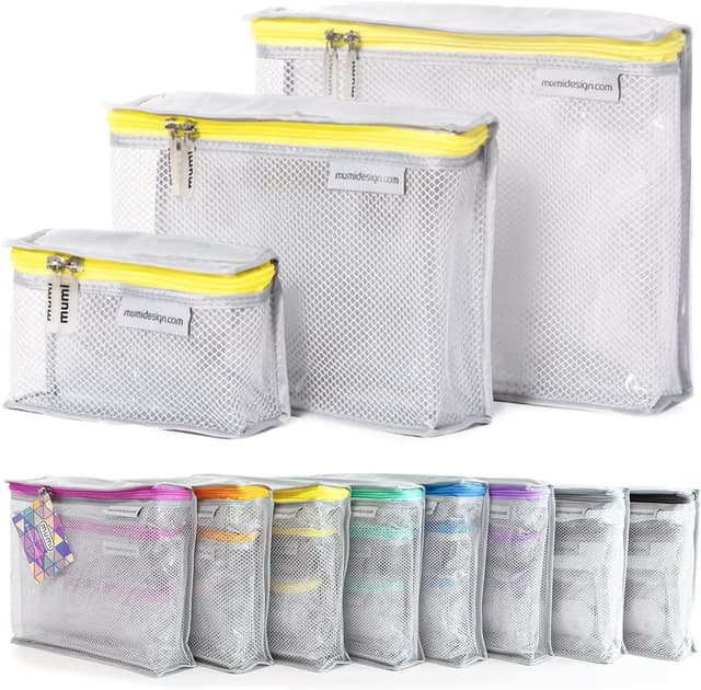Detalle de MUMI Travel Toiletry Bag Set of 3 (Clear, TSA Approved) – Reusable Water-Resistant Organizer Pouches for Women, Yellow