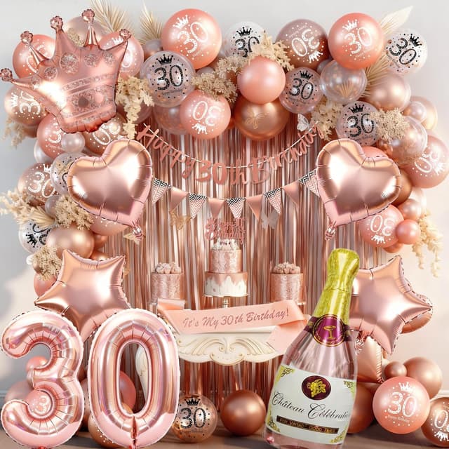 Detalle de Deko-Set zum 30. Geburtstag für Frauen „Rosegold“ – Luftballons, Happy-Birthday-Banner & Schärpe